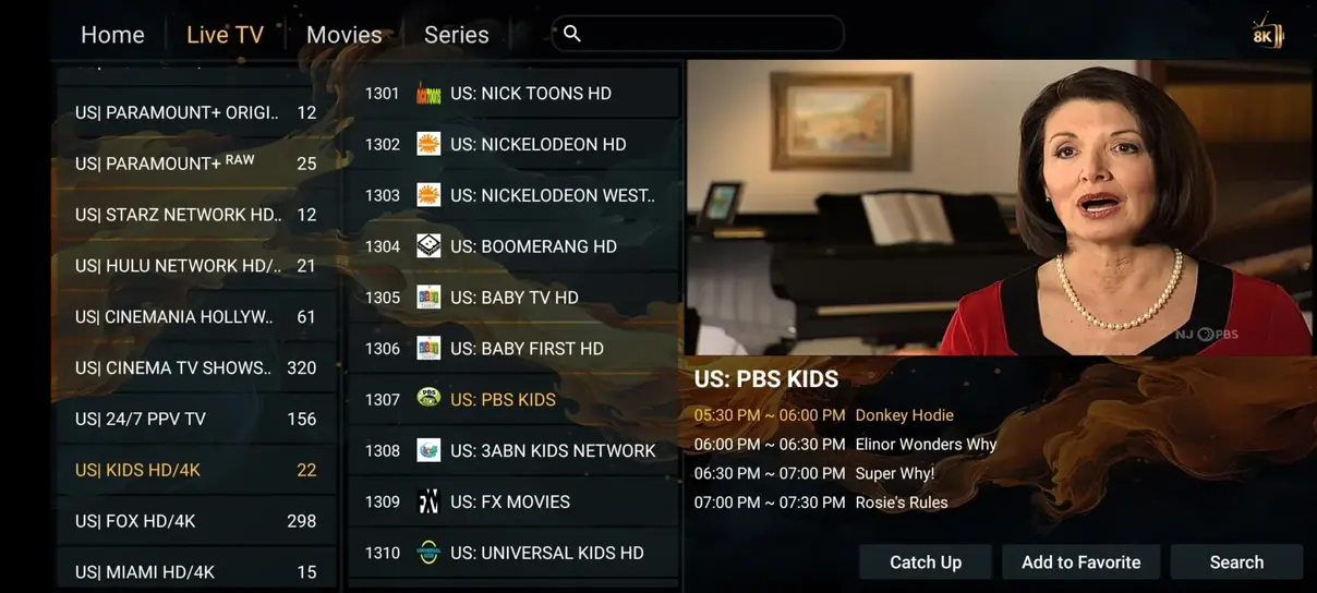 NViewX IPTV Modern EPG and Live Channel Navigation Interface